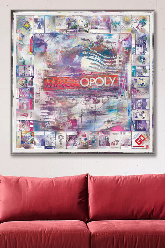 Trump-themed Monopoly board artwork – patriotic metal decor for office or home