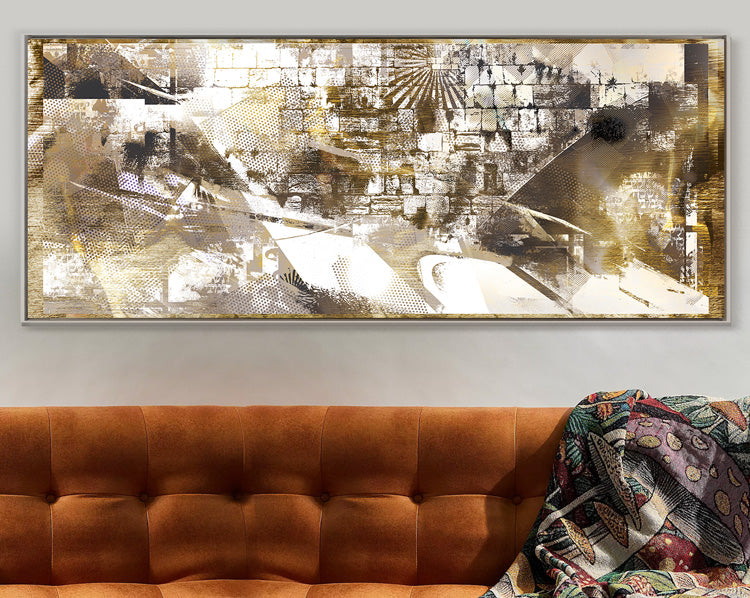 Western Wall Judaica art print featuring Jerusalem’s Kotel, printed on sleek metal for elegant Jewish home decor.
