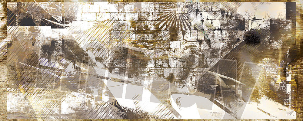 Western Wall Judaica art print featuring Jerusalem’s Kotel, printed on sleek metal for elegant Jewish home decor."