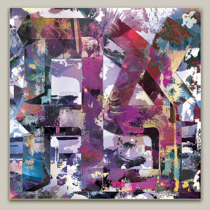 Modern Judaica wall art featuring the Hebrew word Ahava (love) in bold typography, printed on sleek metal for a contemporary finish.