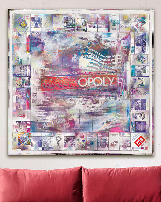 Custom MAGA Monopoly board printed on metal – political wall art for conservatives